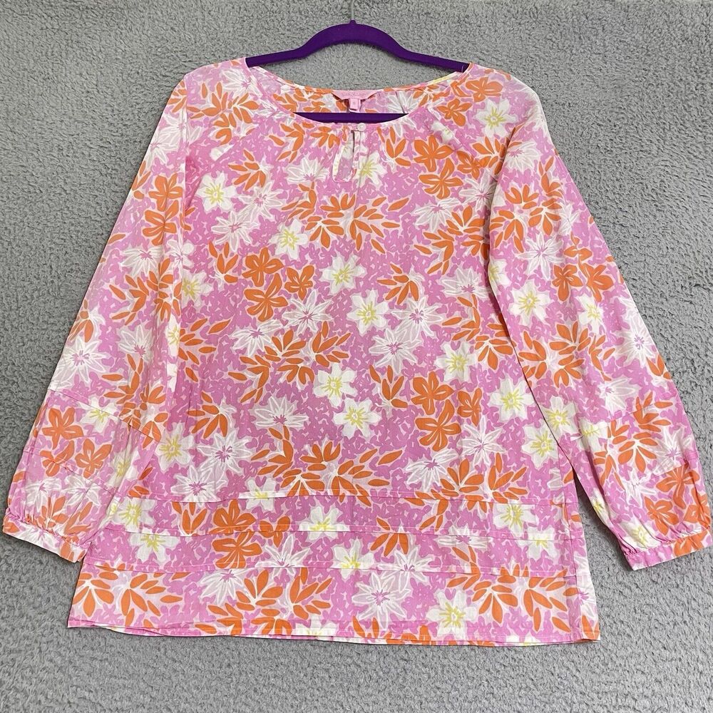 Lilly Pulitzer 100% Cotton Jemma Tunic Top Orange Lilac Womens Small EUC